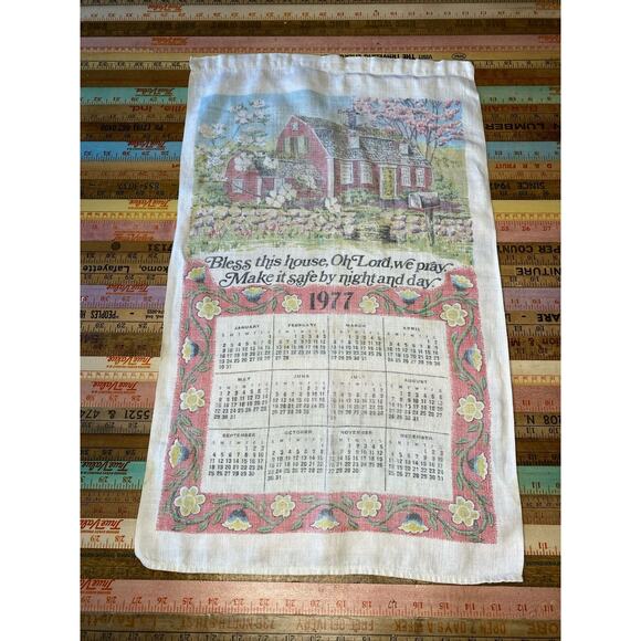 Decor Other - 1977 Vintage Tea Towel Calendar Bless This House Prayer Kitchen LINEN Wall Decor
